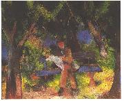August Macke Reading man in park Germany oil painting artist